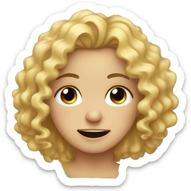 a blonde curly haired woman trying to smile but crying and she looks pained sticker
