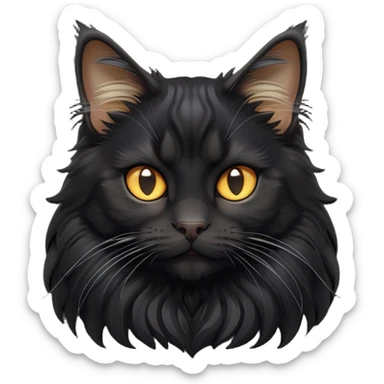 cinematic-cute black-maine-coon-cat-portrait-emoji,-head-tilted-playfully-and-inquisitively,-sleek--black-fur,-simplified-yet-adorable-features,-highly-detailed,-glowing-with-a-warm,-friendly-glow  sticker