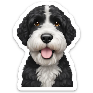 black face Portuguese water dog with white chin and chest sticker