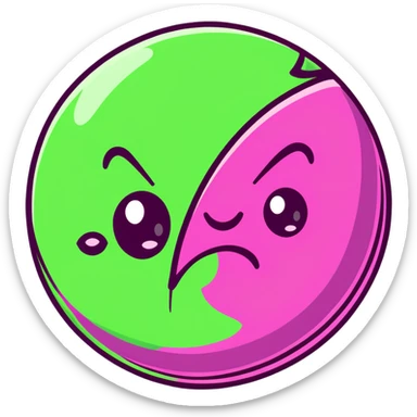 magenta pink planet with swirls and an angry scowling face sticker