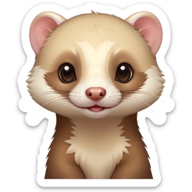 Cinematic Cute Ferret Portrait Emoji, Head tilted playfully, with an elongated, flexible body and a characteristically curious expression, featuring a short, pointed snout, bright, sparkling eyes, and soft fur in warm brown and cream tones, Simplified yet irresistibly adorable features, highly detailed, glowing with a warm, friendly glow, high shine, affectionate and lively, stylized with a touch of whimsical mischief, soft glowing outline, capturing the essence of a fun-loving and mischievous ferret that feels like it could scamper straight into your heart! sticker