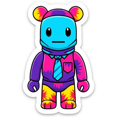 cute bearbrick collectible toy wearing a tie-dye colorful balaclava sticker