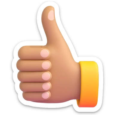 Adjust the hand's skin tone to a natural, light tan color matching the original emoji, avoiding any yellow tint. Keep only the hand giving a thumbs up and the sleeve in 3D emoji style with a transparent background. sticker