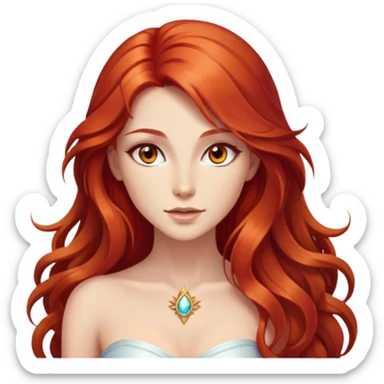 femme avec des cheveux très long roux, yeux marrons belle comme une déesse avec un beau corps qui a de la magie tout autour d’elle  sticker