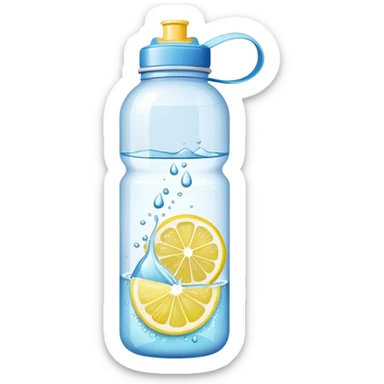 Morning hydration symbol: water bottle with lemon slice and sparkles representing creatine powder sticker