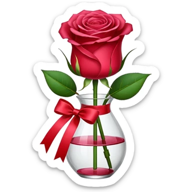 One red flower and one pink flower in transparent bouquet with red band  sticker