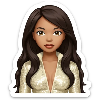 Tenitra Michelle Williams (b.1979), R&B Singer from Destiny's Child with long dark brown hair, ivory sequin outfit, medium dark skin sticker