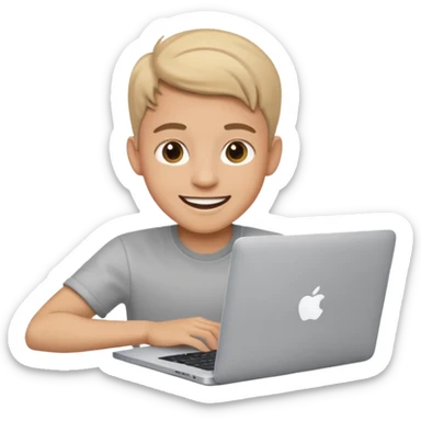 happy boy Graphic designer whit a MacBook sticker