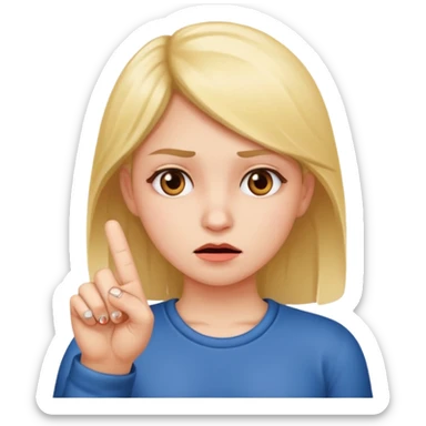 A girl with a face a bordness and annoyance and with her middle finger sticker