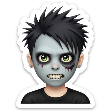 emo zombie boy with spiky black emo hair and a black shirt and grilzz  sticker