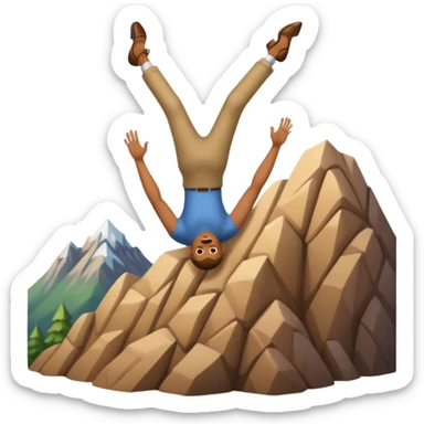 apple style emoji of a man falling head first, heels over head, past a mountain sticker