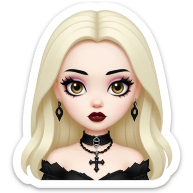 pretty bratz baddie, pale skin, black hair, gothic style sticker