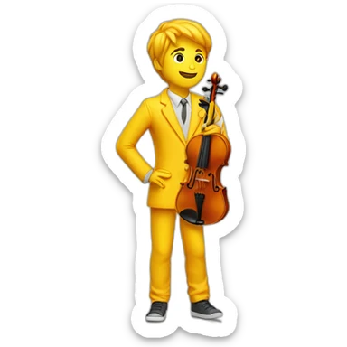 yellow-boy-with-white-jacket-and-orange-standing-in-a-yellow-sea-while-trousers-holding-violin sticker