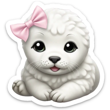 cute baby white harp seal with a light pink bow sticker