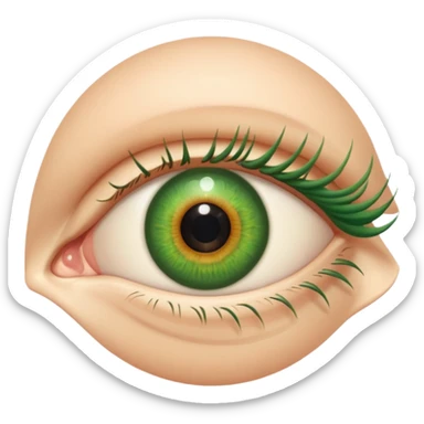 an eye with a green iris and human skin-colored eyelids sticker