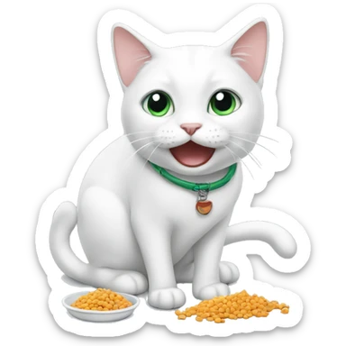 A white cat eating cat food  sticker