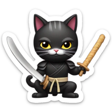 Ninja cat cuts croissant with  katana sticker