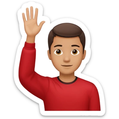 young man in red shirt raising hand sticker