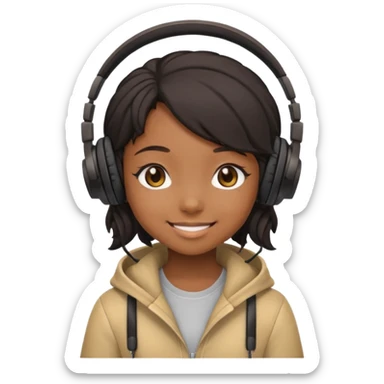 chibi anime black girl smiling with head phones on sticker