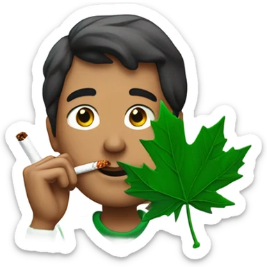 Kai cenat smoking a cigarette with a green Canada leaf behind him sticker