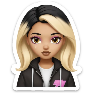 split dye half blonde half black hair, pretty bratz baddie sticker