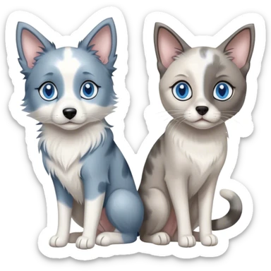 blue merle border collie with a grey siamese cat and a white, slimmer siamese cat with blue eyes sticker