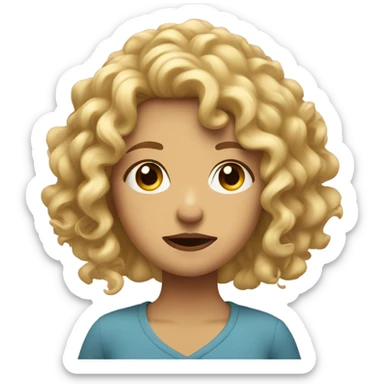 Curly blonde girl, rude looking face squinted eyes sad mouth sticker