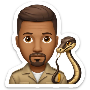 Homme métisse yeux marron avec un bouc cheveux court avec dégradé sur le côté, avec un cobra à côté sticker