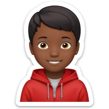 niño de 7 años, con pelo y piel negra. sudadera roja, pelo muy corto  sticker