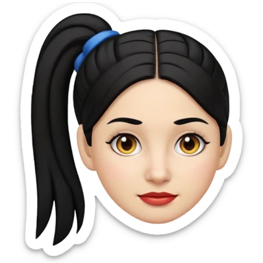 30-year-old Puerto Rican woman with white skin, black hair in ponytail, emoji style sticker