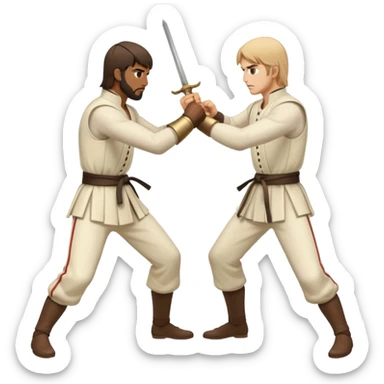 two men fighting a duel with epees sticker