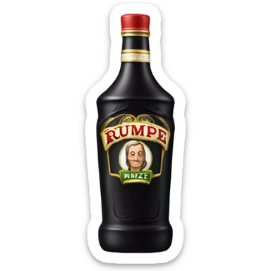 Tall black bottle of rumple minze alcohol sticker
