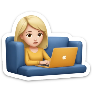 A girl is working with a laptop while lying on the sofa sticker