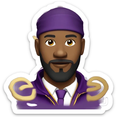 Omega psi phi man wearing a purple and gold letter man jacket a black durag on his head brown skinned black full beard and attractive slim nose and a gold hoop nose ring in nostril sticker