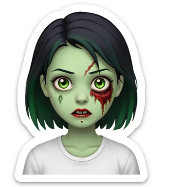 zombie girl with white shirt but similar to this with green skin black hair sticker