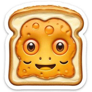 a toastie with melted cheese on the rim and an orange hat and two eyes in left  sticker