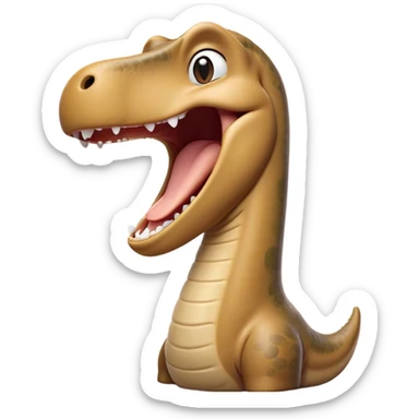 Cinematic Cute Yawning Brontosaurus Portrait Emoji, Head tilted slightly with a dramatic, wide-open yawn, showcasing its monumental, elongated neck and a massive, textured body with sleepy, half-closed eyes and a relaxed, open mouth, Simplified yet irresistibly cute features, highly detailed, glowing with a soft, cozy ancient glow, high shine, relaxed yet expressive, stylized with a dash of whimsical prehistoric ease, soft glowing outline, capturing the essence of a drowsy yet affectionate Brontosaurus that appears ready to stretch and yawn its way out of the screen! sticker
