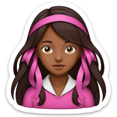 arikan, dark long hair whit pink ribbons. brown skin sticker