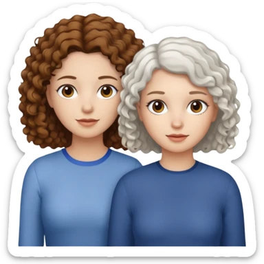 Crie um emoji meu e da minha mãe eu tenho cabelos cacheados e ela tem o cabelo liso curto e branco, nos duas somos cores branca sticker