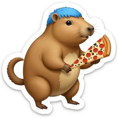 my capybara has got long legs. it has got blue fur. it's eating pizza sticker