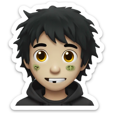 Boy, black hair, medium long, emo, shaggy, zombie, dark, spooky, pale skin, creepy expression sticker