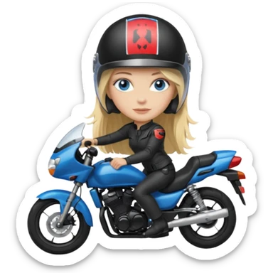 moça cabelo comprido loira de olho azul de capacete em uma moto honda preta  sticker