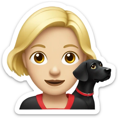 Blonde lady and a black Labrador with a red collar  sticker