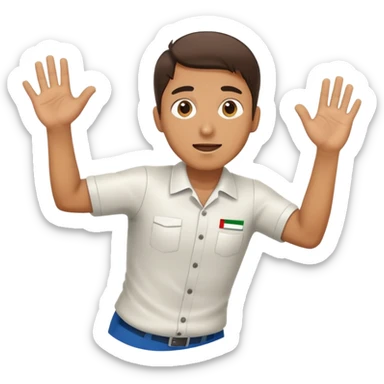 an italian train employee reaching his hand out and running toward us sweating looking very stressed showing that we should wait sticker