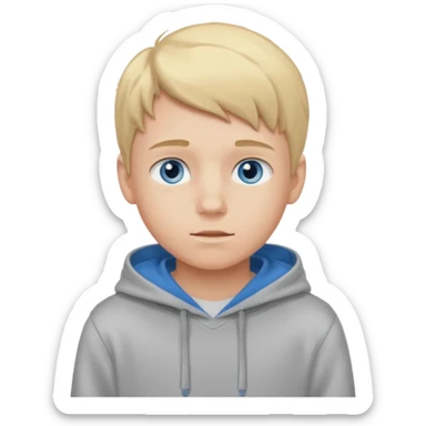 Teen Blond boy with blue eyes and Grey hoodie standing up sticker