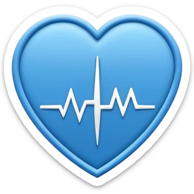 Minimal medical AI logo emoji, heart or shield shape, broken ECG line stylized as letters AI, flat vector style, clean modern healthcare design, blue and white, trustworthy, simple sticker