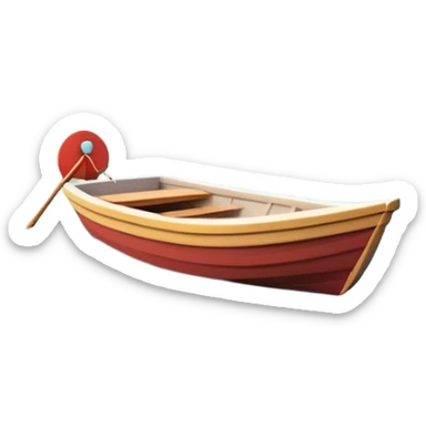 A 3D cartoon small boat floating on estuary water, with nearby reeds and horizon in view, bright lighting, photo frame,Memoji-style. sticker