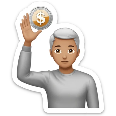 Coin flipped in the air, character already turning away sticker