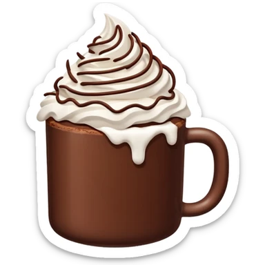 “hot chocolate emoji, whipped cream on top, chocolate shavings, cute, minimal, white background” sticker