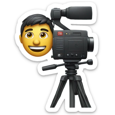 Camera man sitting behind a large Video production camera sticker